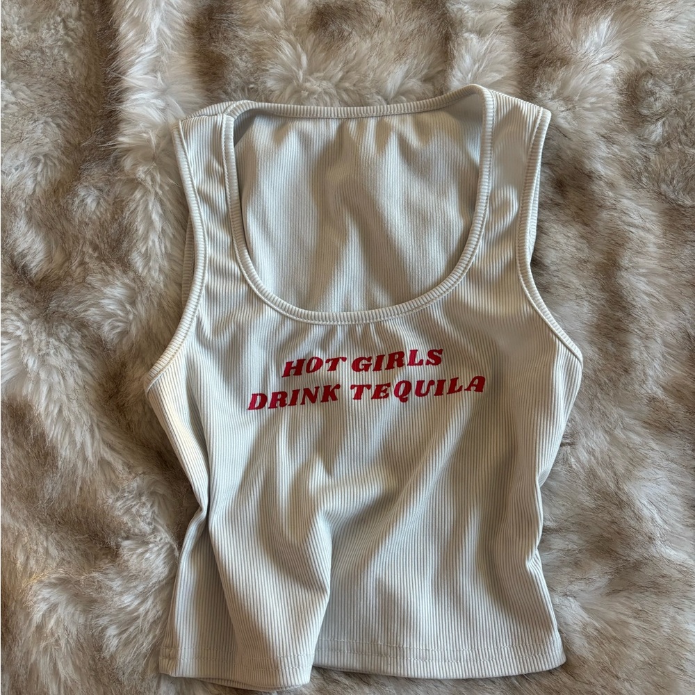 Trendy White Tank Top with Red Print